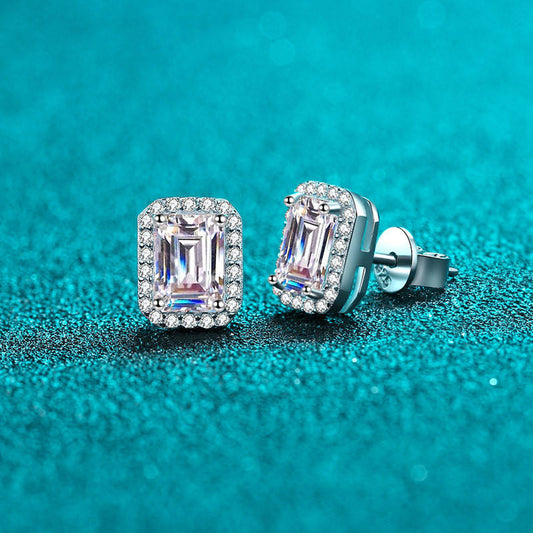 Boucles d'oreilles rectangulaires en Argent pur rhodie en or 18k  Taille: 9x7mm