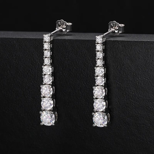 Boucles d’oreilles pendantes Tennis en Moissanite et Argent Sterling