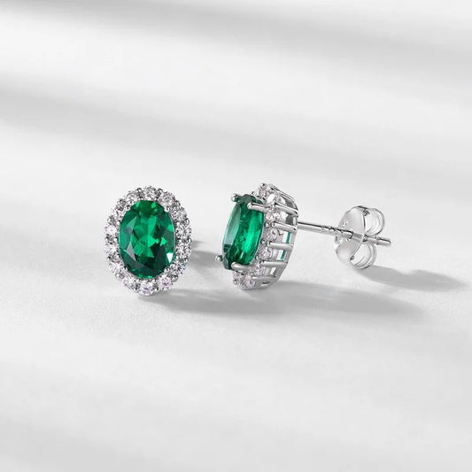 Boucles d'oreilles en argent pur rhodie en or blanc 18 carats avec émeraude 0.78ct