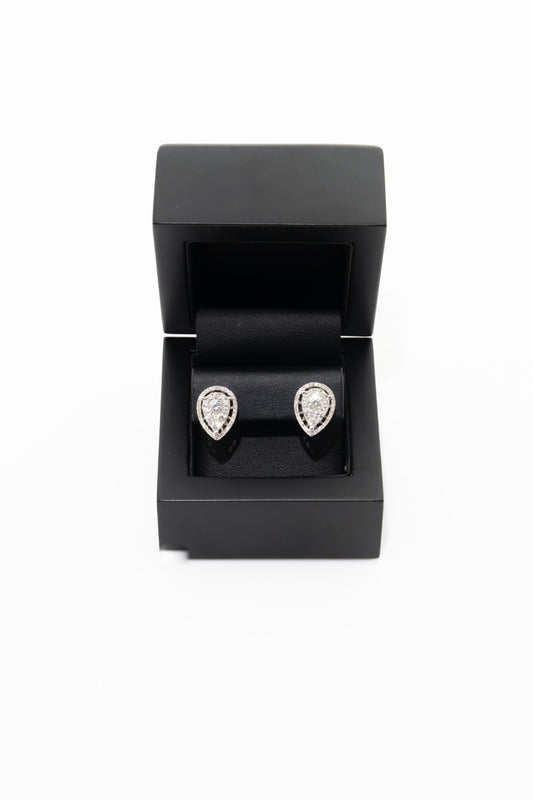 Boucles d’oreilles poire élégantes en argent rhodié et or 18k