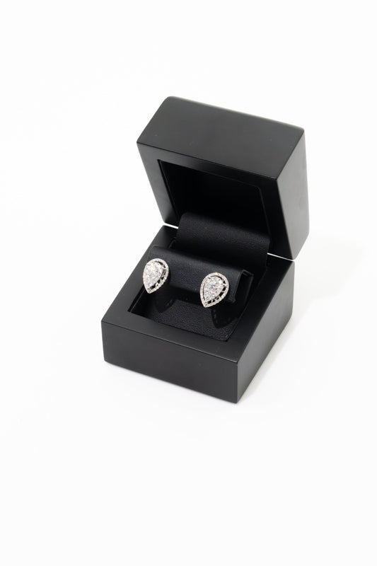 Boucles d’oreilles poire élégantes en argent rhodié et or 18k