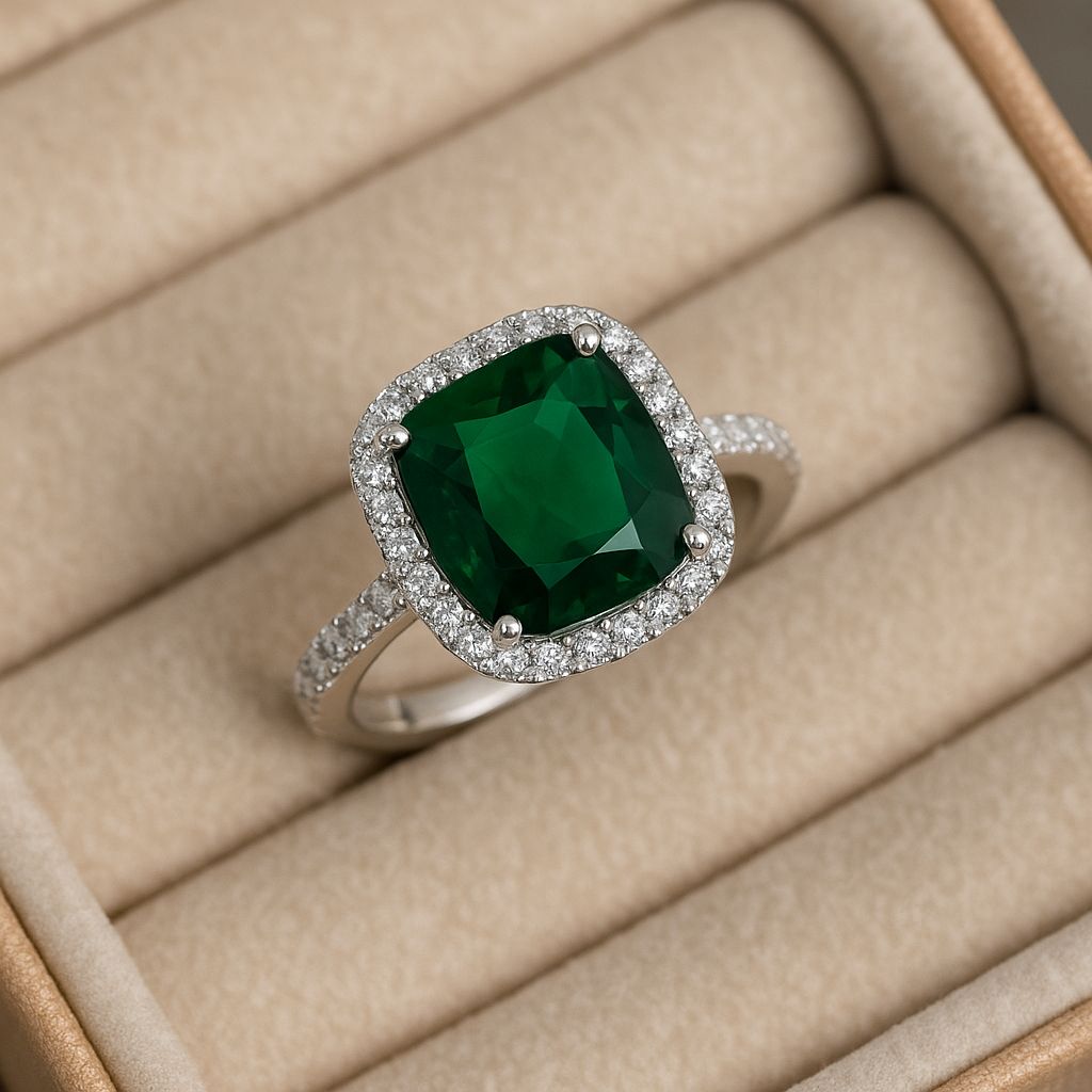 Duo d’Élégance — Bagues Émeraude et Saphir en Or Blanc 18 Carats