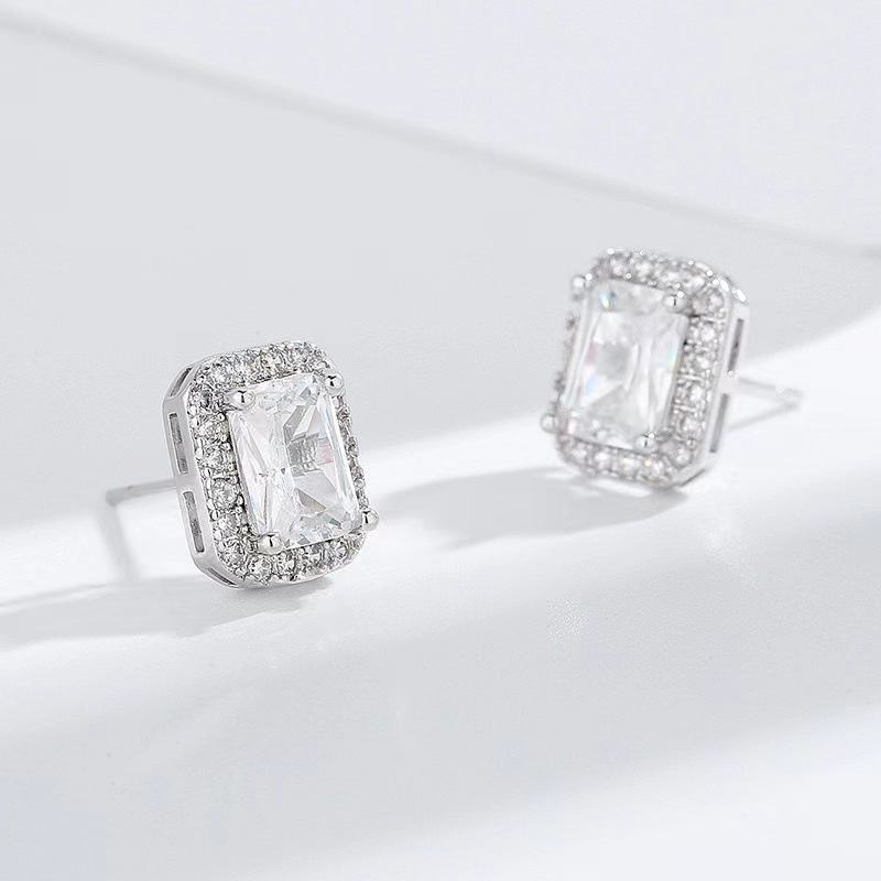 Boucles d'oreilles rectangulaires en Argent pur rhodie en or 18k  Taille: 9x7mm