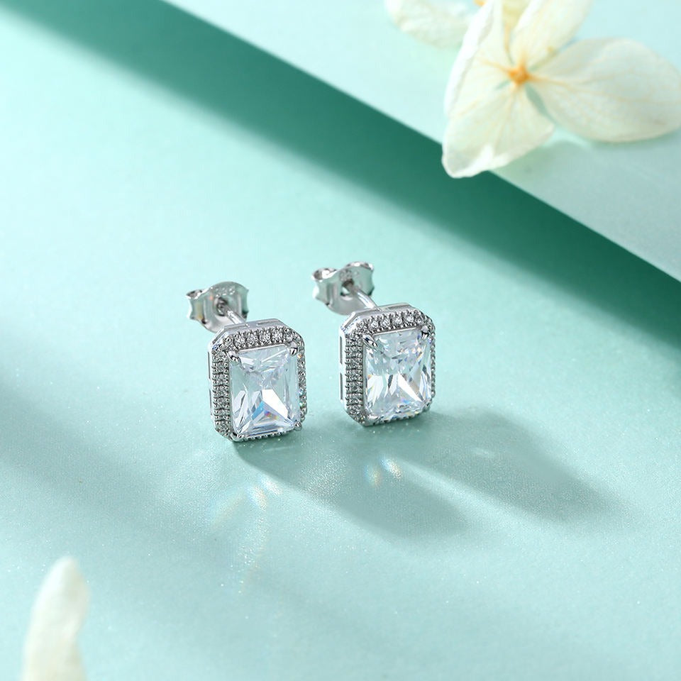 Boucles d'oreilles rectangulaires en Argent pur rhodie en or 18k  Taille: 9x7mm