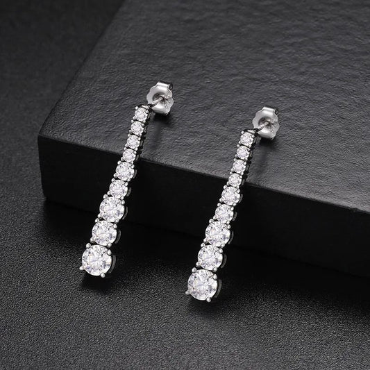 Boucles d’oreilles pendantes Tennis en Moissanite et Argent Sterling