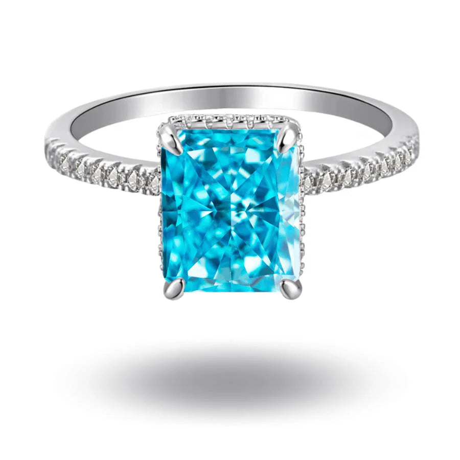 Solitaire "Lagon Bleu" – Argent Rhodié & Radiant Turquoise (4ct)