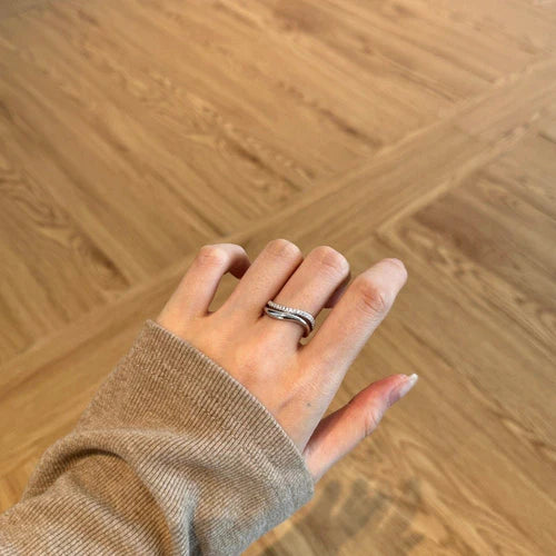 Bague "Onde Infinie" – Duo d'Or Poli et Pavé Étincelant